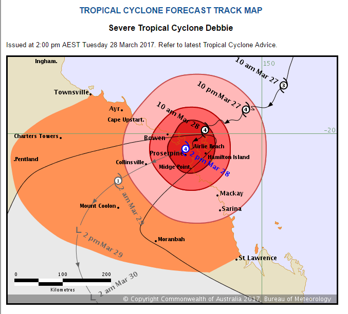 Cyclone Debbie Track Map BOM