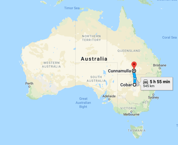 Cobar to Cunnamulla Map